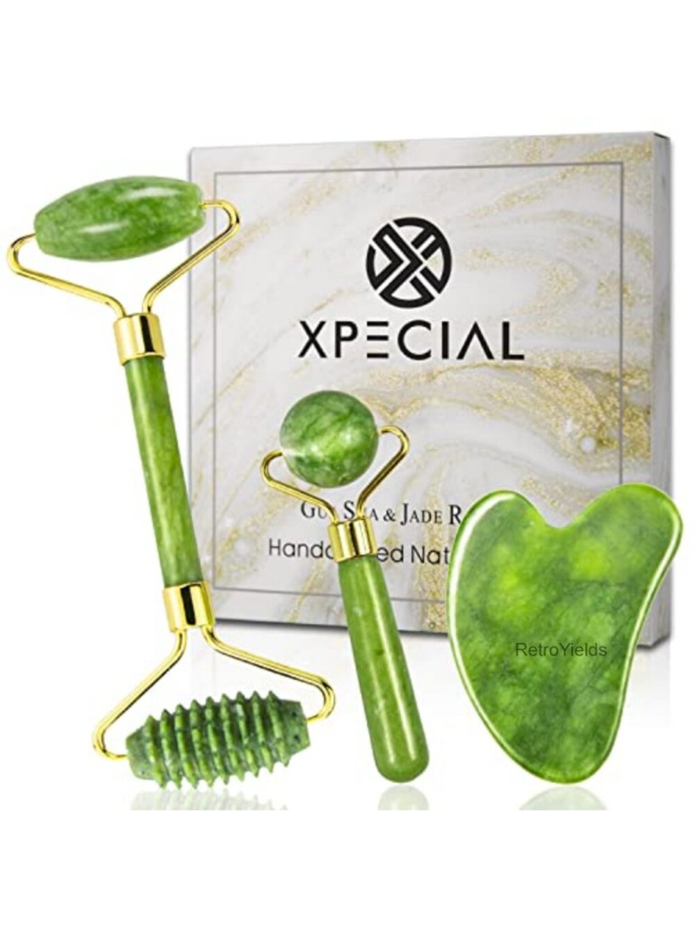 Jade Face Roller Gua Sha 3 in 1 Facial Massage Tool Set Skincare